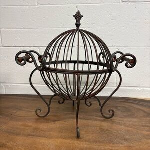 Vintage Caged Wrought Iron Pedestal Planter